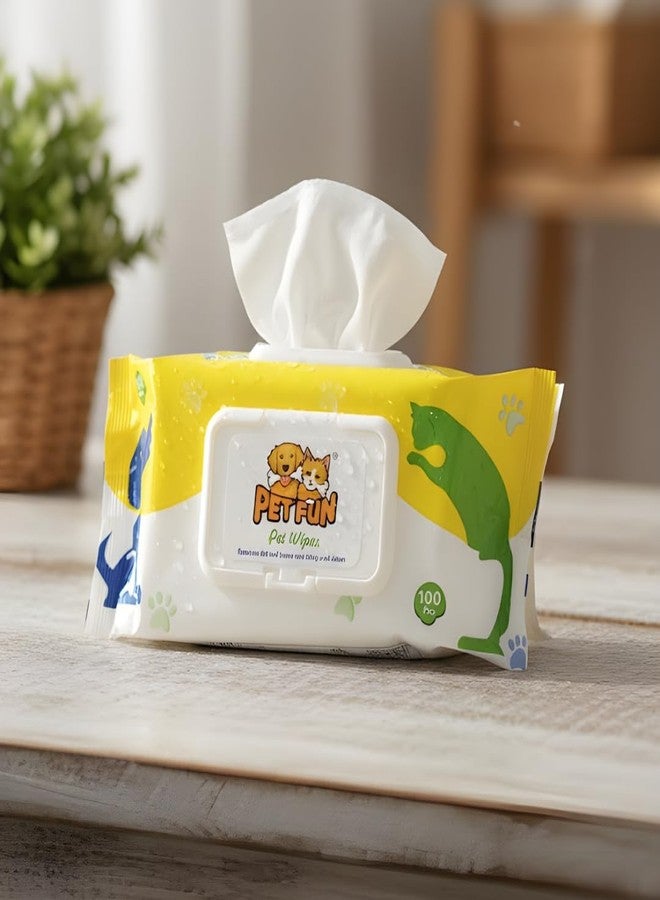 PET FUN مناديل بيت فن المبللة للكلاب والقطط | 100 منديل مبلل للعناية | خالية من الكحول، موصى بها من قبل الأطباء البيطريين | تنظيف جاف، تنظيف الكفوف والجسم | تزيل الأوساخ والروائح | مع خلاصة الصبار وزيت الأفوكادو (1) - Image 3